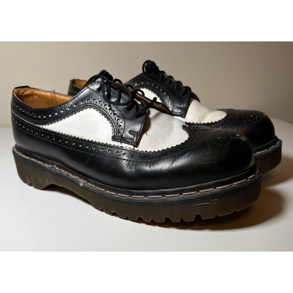 Dr. Martens England Rare Vintage Black White Brogue Oxfords Wingtips | Men's 9 - Picture 4 of 12